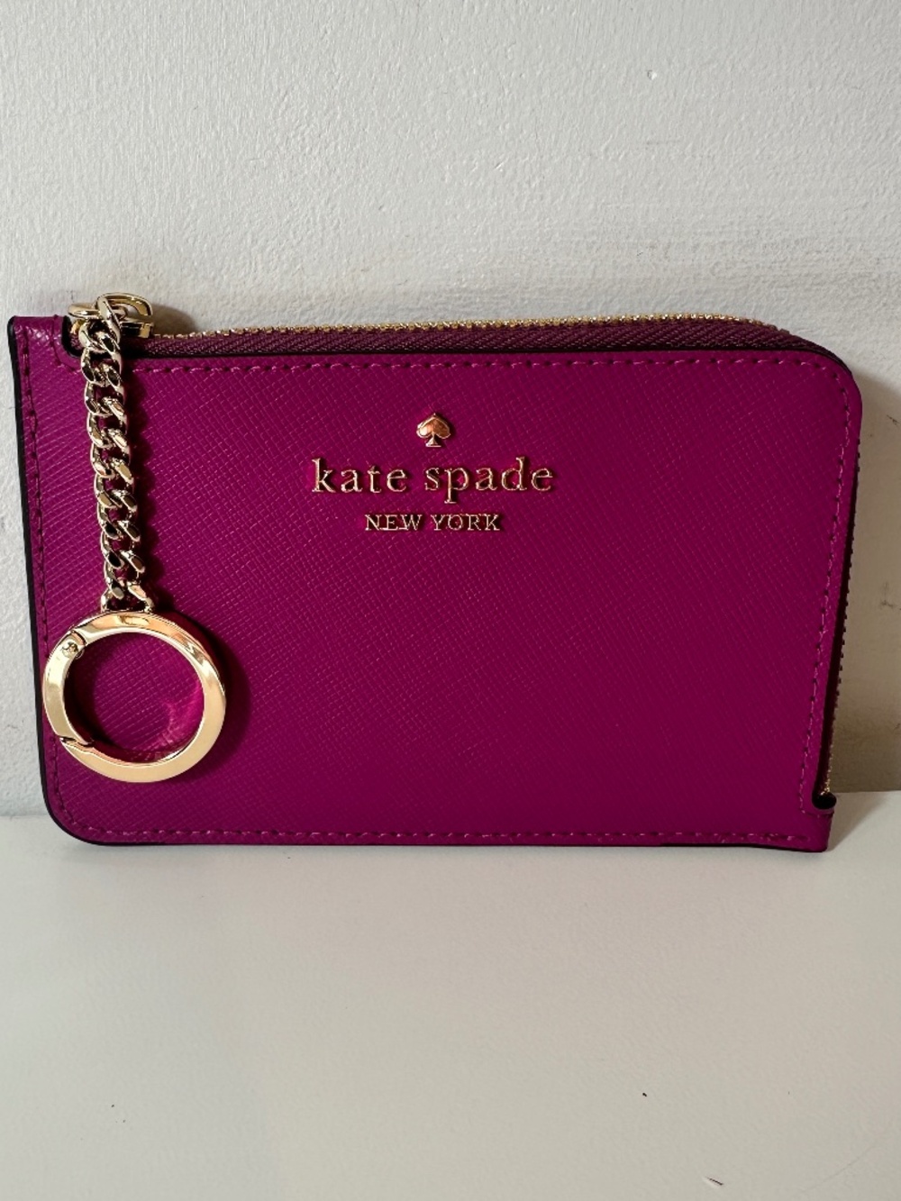 New Kate Spade New York Zip Logo Wristlet Wallet Credit Card Holder Pink